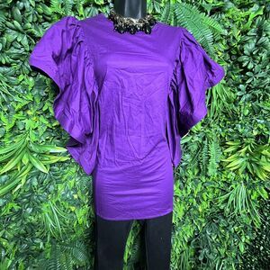 Impulsive Tops Women Medium Purple Big Flare Ruffle Layered Sleeve‎ Blouse 1481